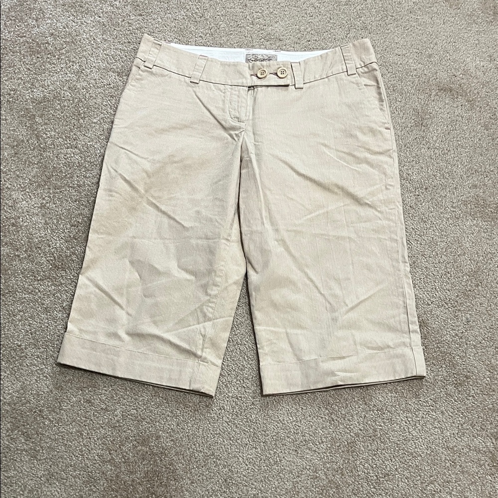 Anthropologie Tan and White Pinstripe Bermuda Shorts